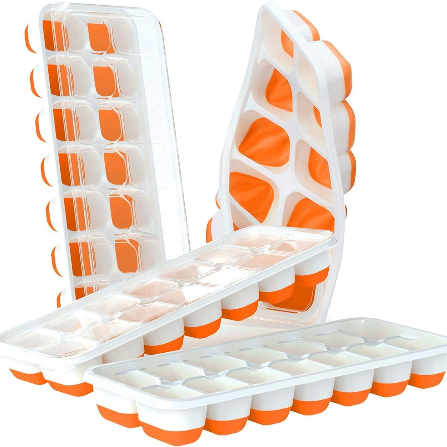 Silicone Bottom Ice Cube Trays with Lids – Easy Release Stackable Ice Mold Set for Freezer, Baby Food, and Drinks