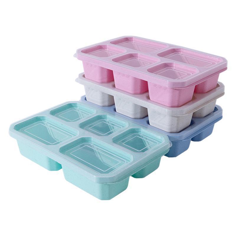 3-Compartment Snack Storage Container – Stackable Plastic Bento Lunch Box Set with Lids