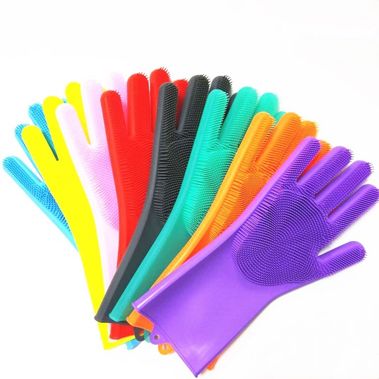Reusable Silicone Dishwashing Gloves with Scrubbing Bristles – Heat Resistant Cleaning Gloves for Kitchen & Pet Bath