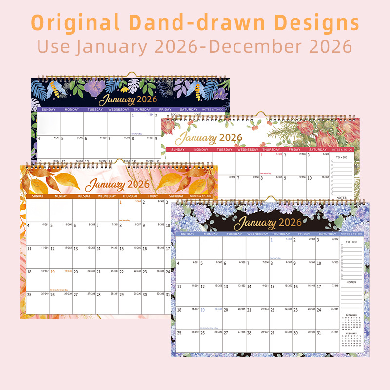 2026 Floral Wall Calendar – Monthly Hanging Planner with Notes & To-Do Sections