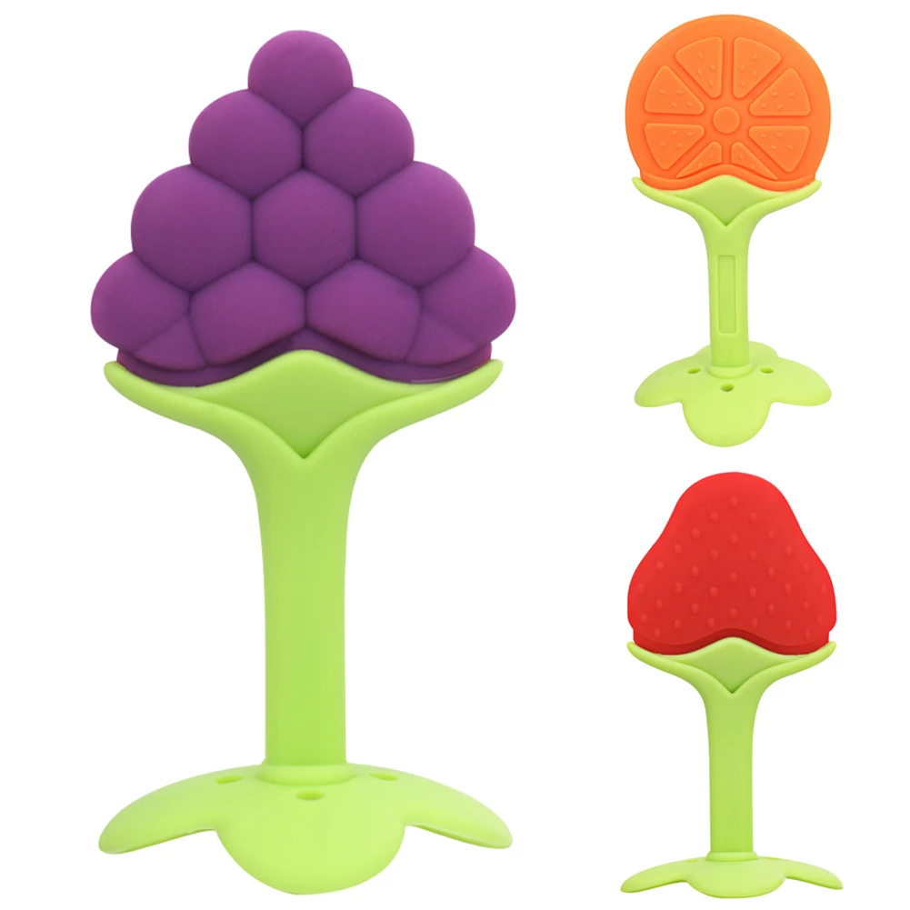 Fruit-Shaped Silicone Teething Toys Set - BPA-Free Baby Teethers (Grape, Orange, Strawberry)