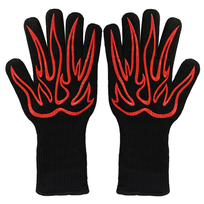 Extreme Heat Resistant BBQ Gloves – Flame Pattern Grill Gloves, 1472°F Safe, Non-Slip, One Size