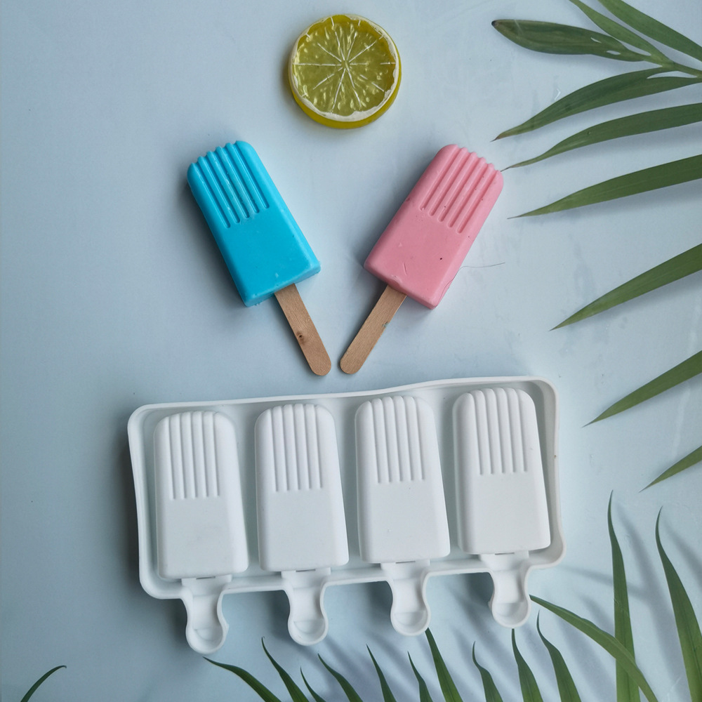 4-Cavity Silicone Popsicle Mold Ice Cream Maker with Stick Holder – Reusable DIY Frozen Treats Mould