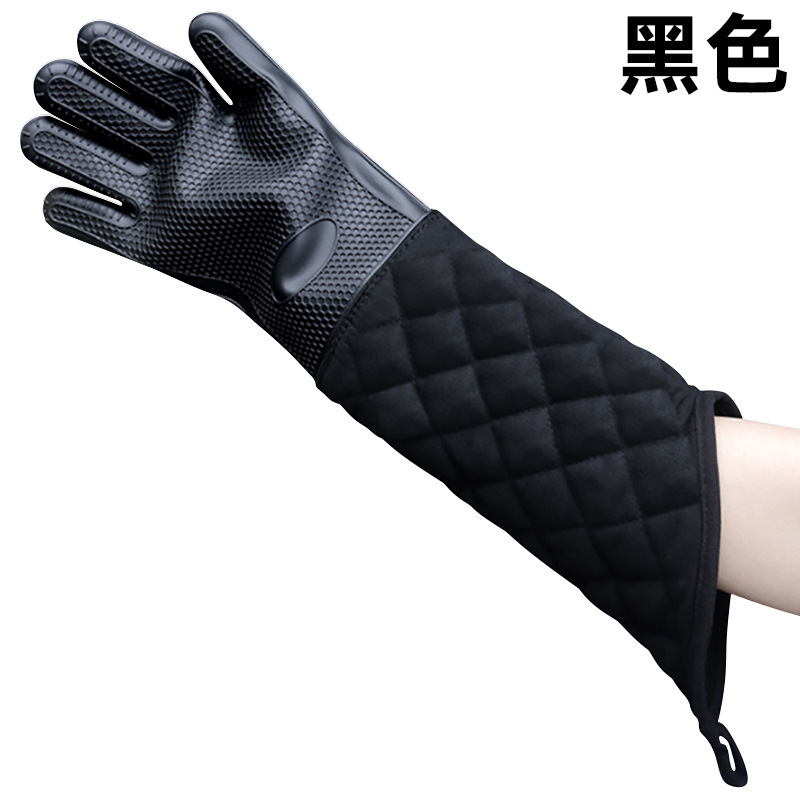 Extended Heat Resistant Oven Gloves – Silicone & Quilted Cotton Long Sleeve Mitts for BBQ, Baking & Kitchen Use