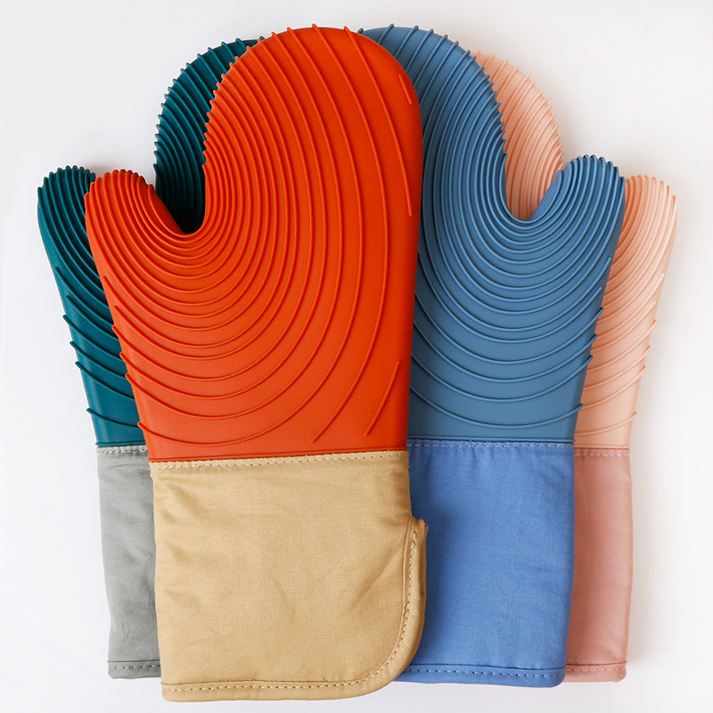 Silicone Oven Mitts – Heat Resistant Non-Slip Kitchen Gloves with Cotton Lining for Baking & BBQ (1pc)