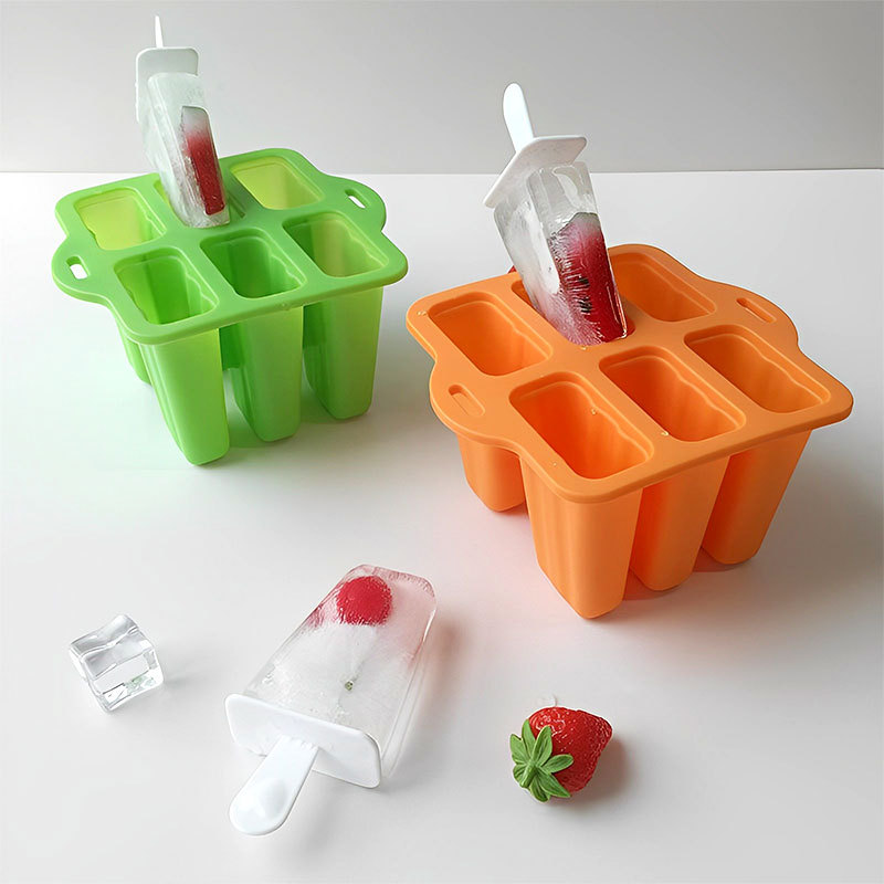 6-Cavity Silicone Popsicle Mold – Reusable Ice Cream Maker with Stick Handle – DIY Frozen Treat Tray for Kids & Adults