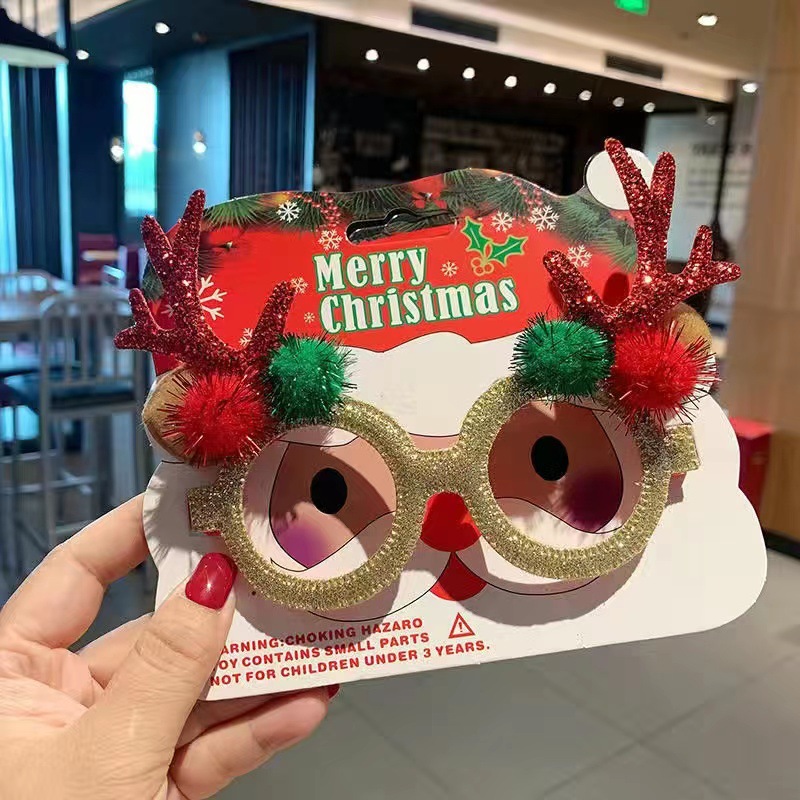 Christmas Party Glasses – Glitter Reindeer Antler Glasses with Bows for Holiday Dress-Up