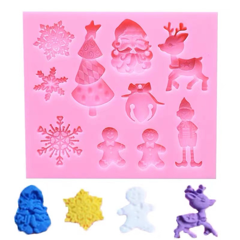 Christmas Silicone Mold – Santa, Reindeer, Snowman & Stocking Shapes for Chocolate, Fondant, and Baking