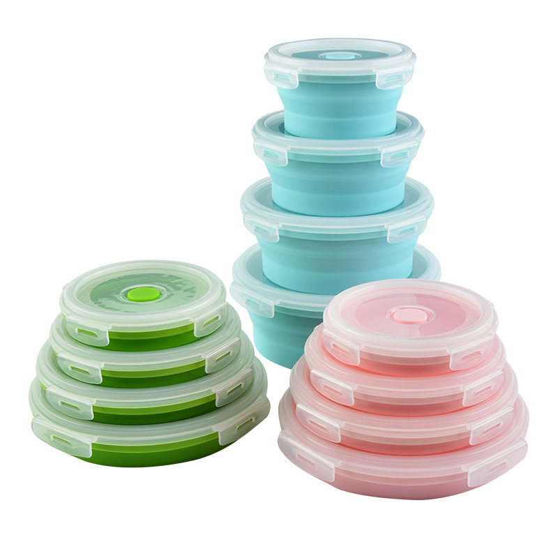 Collapsible Silicone Food Storage Container Set – 4 Pack BPA-Free, Microwave Safe Lunch Boxes