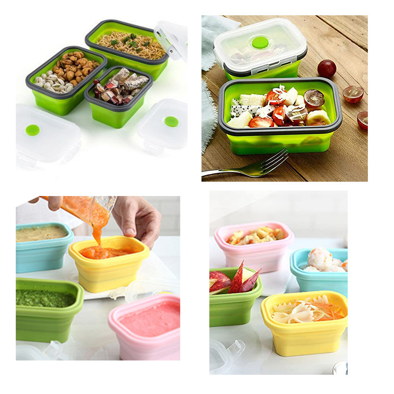 Collapsible Silicone Food Storage Containers with Lids – 4-Piece Stackable Lunch Box Set for Meal Prep & Travel