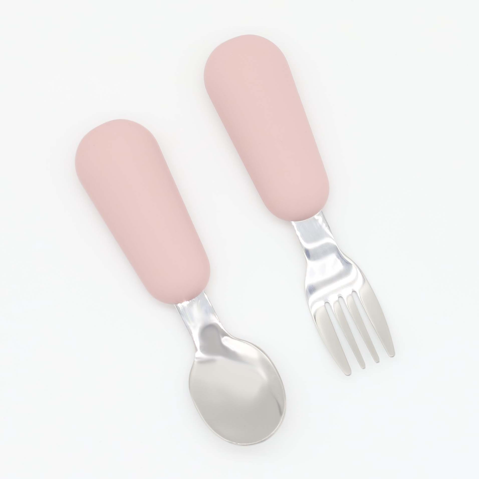 Baby Stainless Steel Spoon and Fork Set – Toddler Feeding Utensils with Non-Slip Silicone Handle