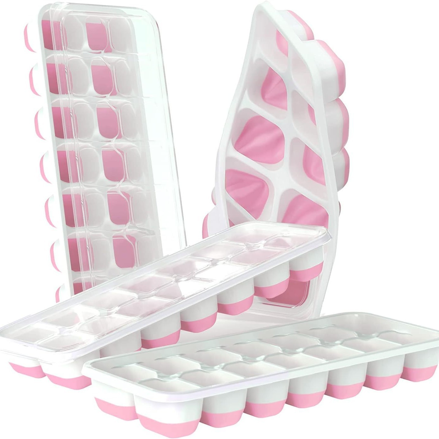 Silicone Bottom Ice Cube Trays with Lids – Easy Release Stackable Ice Mold Set for Freezer, Baby Food, and Drinks