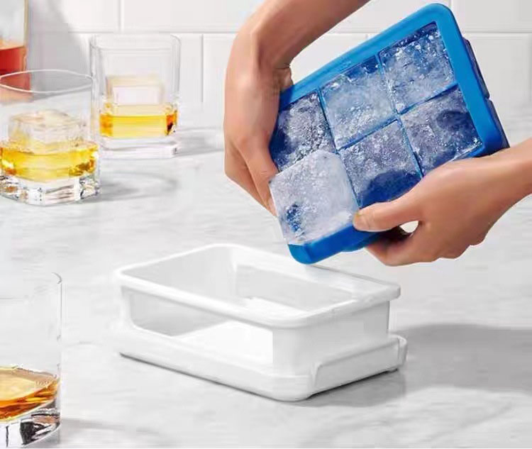 Large Square Ice Cube Tray with Easy Release & Storage Box
