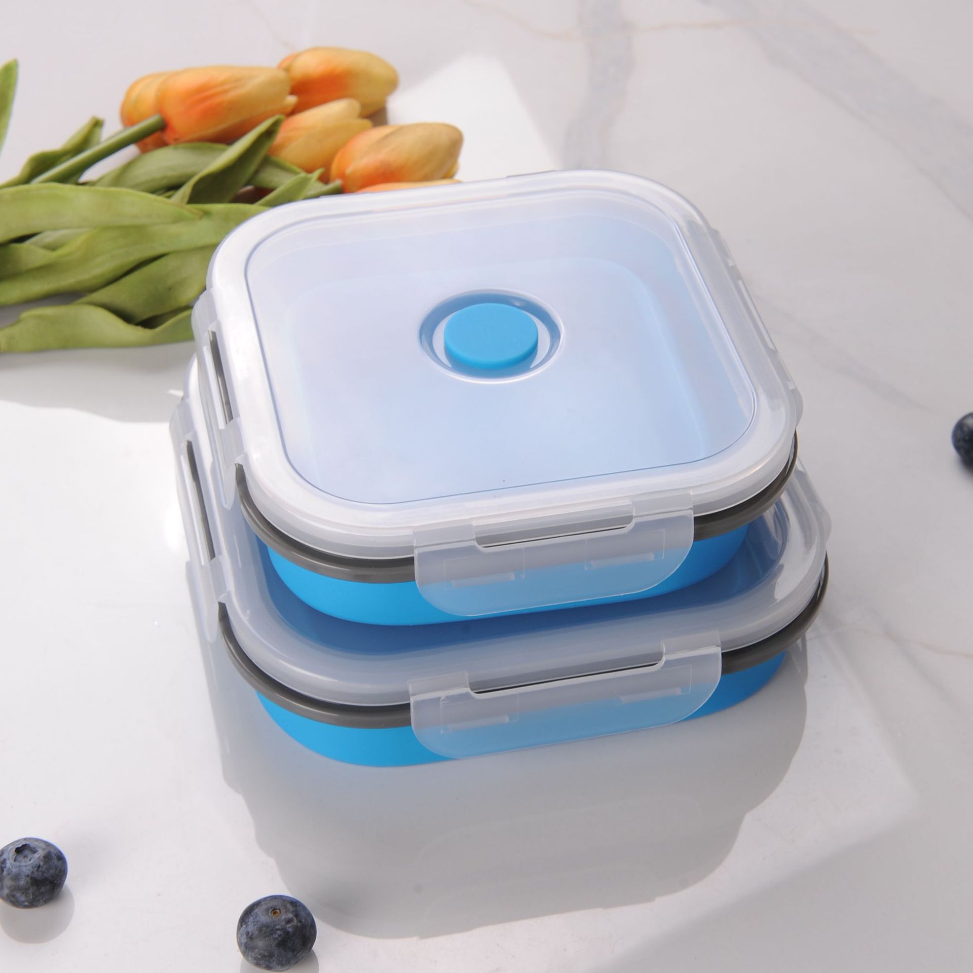 Collapsible Silicone Food Storage Container – BPA-Free Stackable Lunch Box with Airtight Lid – Microwave & Freezer Safe