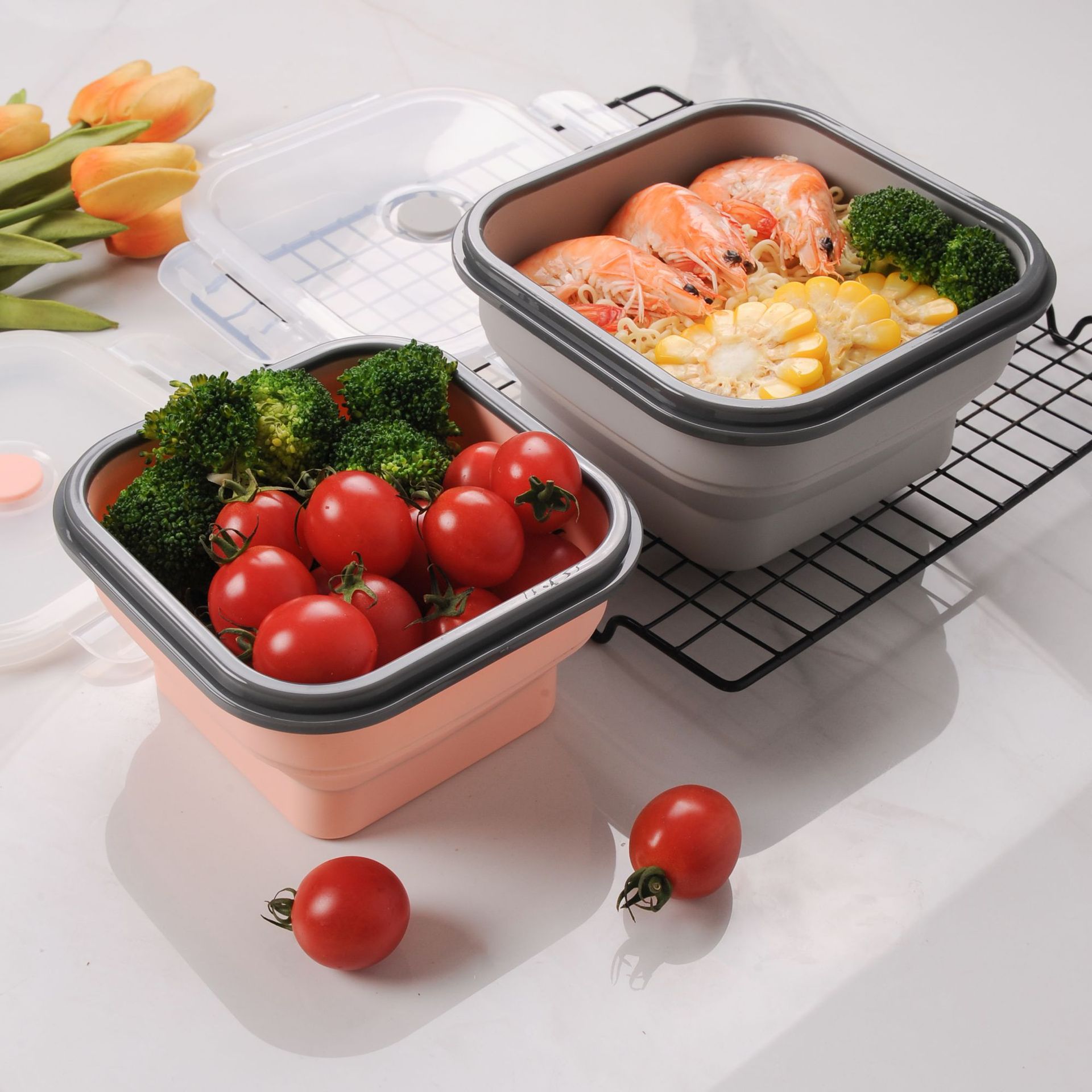 Collapsible Silicone Food Storage Container – BPA-Free Stackable Lunch Box with Airtight Lid – Microwave & Freezer Safe