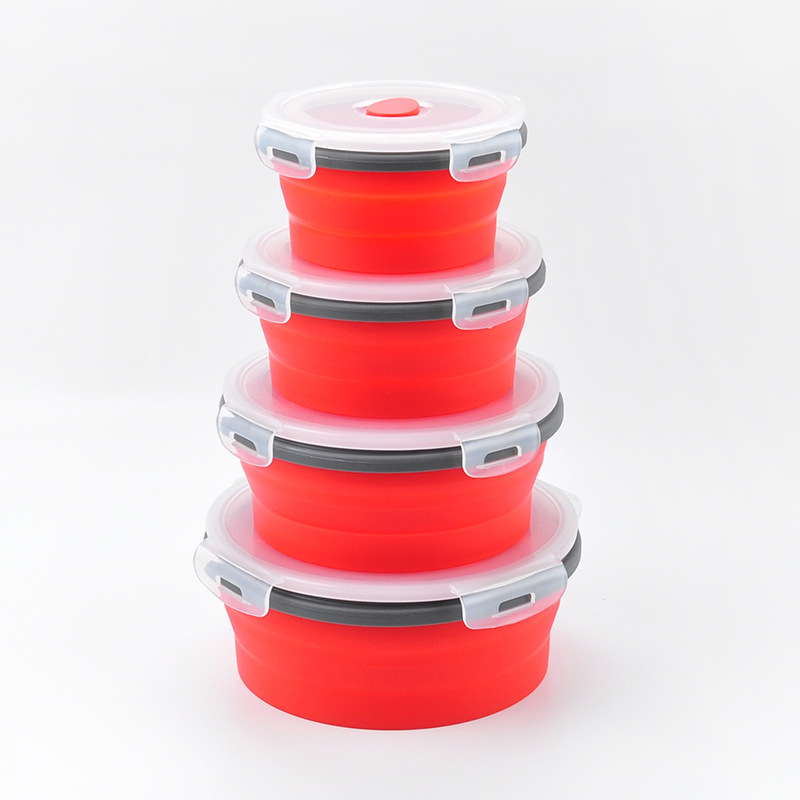 Collapsible Silicone Food Storage Containers - 4-Piece Set (Red)