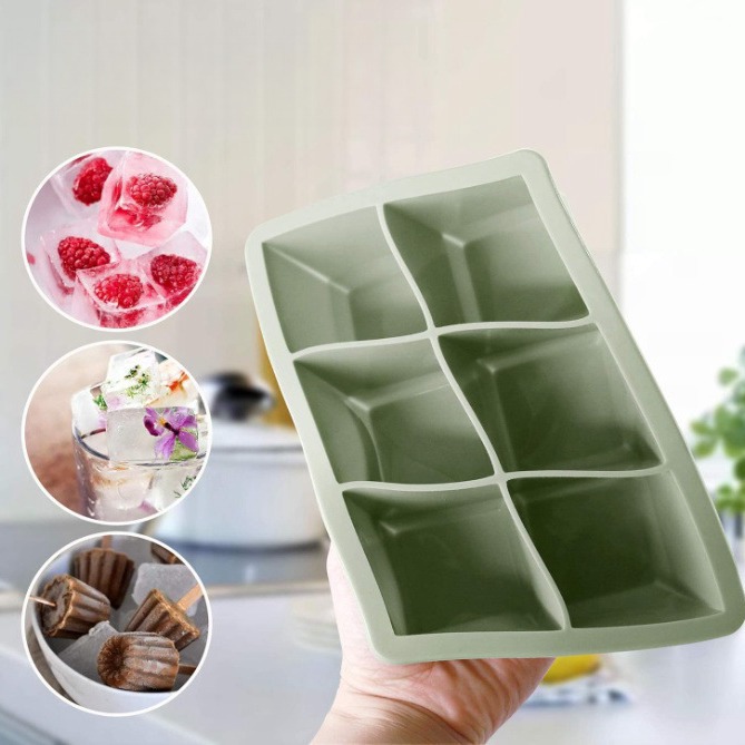 Large Silicone Ice Cube Tray with Lid – 6 Grid Whiskey Ice Mold for Cocktails & Beverages