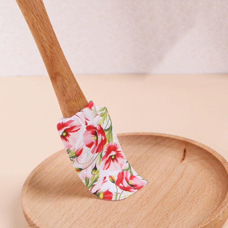 Valentine Silicone Spatula Set – Love Themed Baking Utensils with Wooden Handles