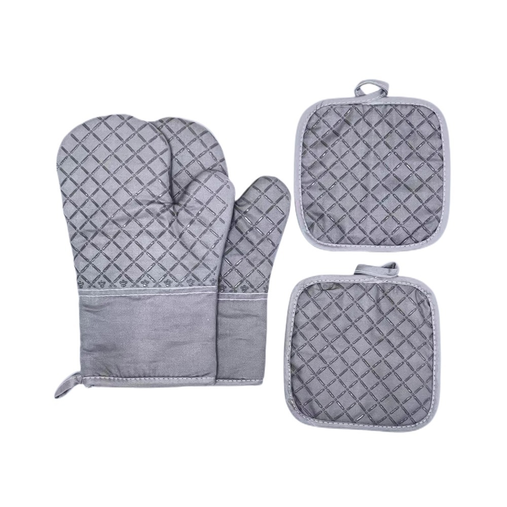 Heat Resistant Oven Mitts and Pot Holders Set – Quilted Cotton Kitchen Gloves, Black 4-Piece Set