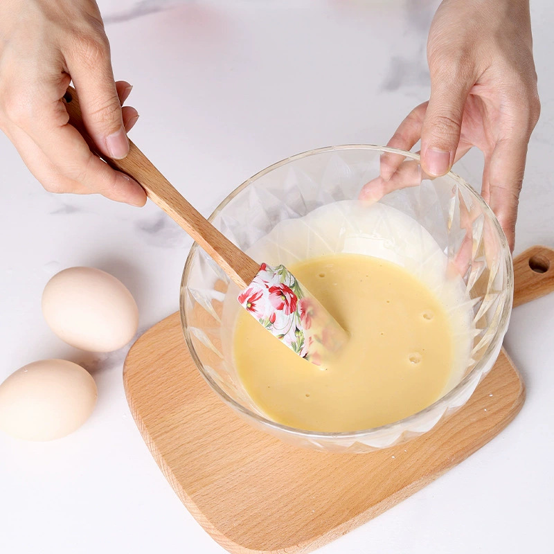 Valentine Silicone Spatula Set – Love Themed Baking Utensils with Wooden Handles