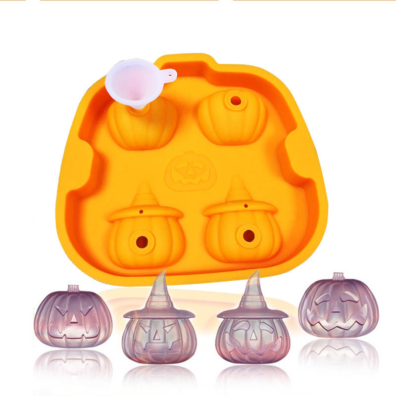 Halloween Pumpkin Silicone Ice Mold - 4 Cavity with Funnel