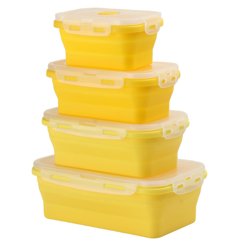 Collapsible Silicone Food Storage Containers with Lids – 4-Piece Stackable Lunch Box Set for Meal Prep & Travel