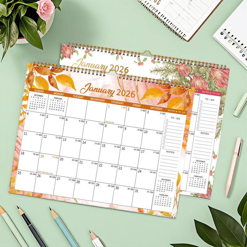 2026 Floral Wall Calendar – Monthly Hanging Planner with Notes & To-Do Sections
