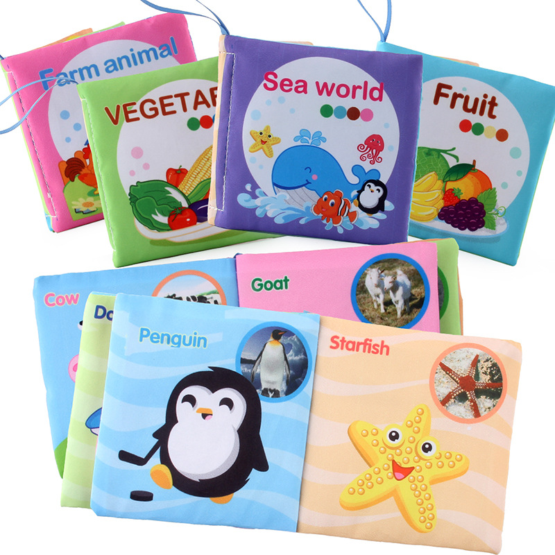 Soft Cloth Book for Babies – Washable Fabric Learning Books Set with Animals, Fruits, Vegetables & Sea World Themes