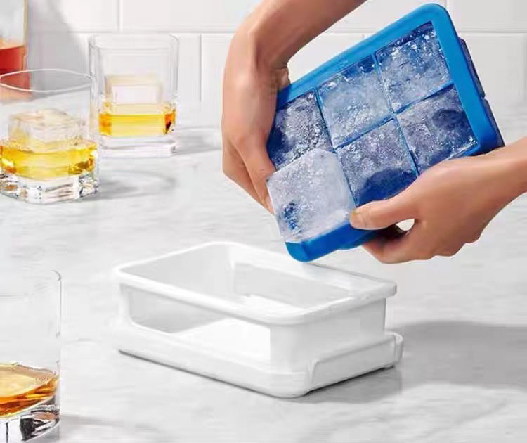 Large Square Ice Cube Tray with Easy Release & Storage Box