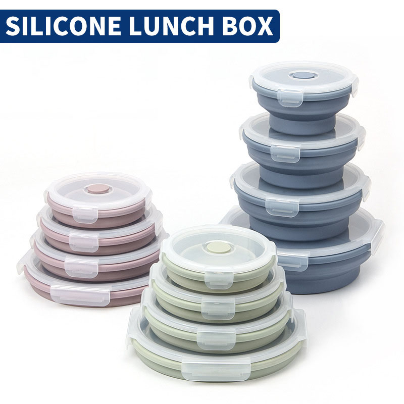 Collapsible Silicone Food Bowl Set – 3-Pack Round Airtight Lunch Containers with Vent Lids