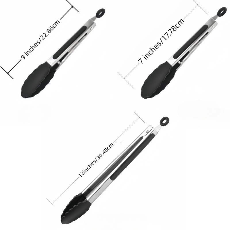 3-in-1 Stainless Steel Kitchen Tongs Set with Silicone Tips – Heat Resistant Cooking & BBQ Tongs