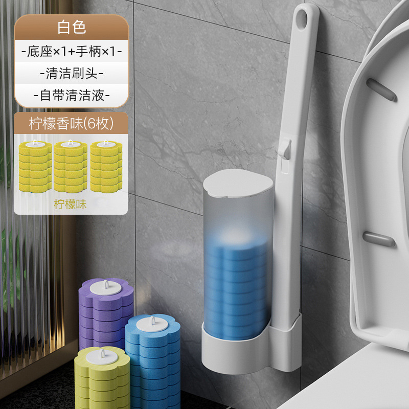 Disposable Toilet Brush with Refill Cleaning Tablets – Long Handle Toilet Scrubber and Holder Set