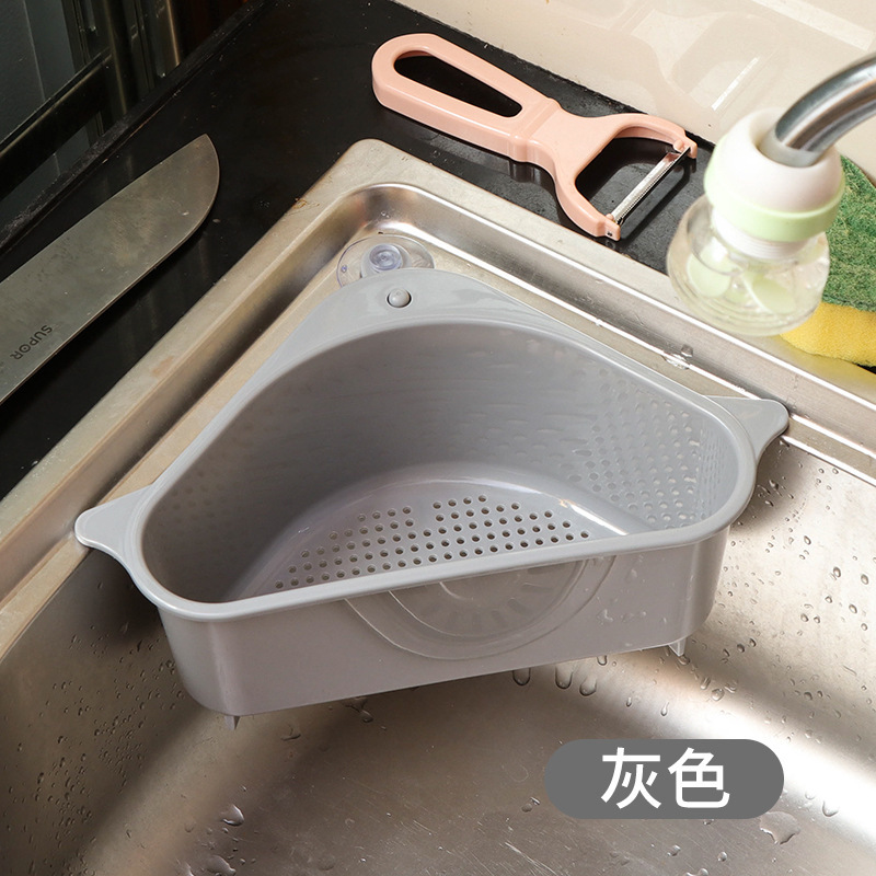 Triangle Sink Corner Storage Rack – Wall-Mounted Strainer Basket with Suction Cup