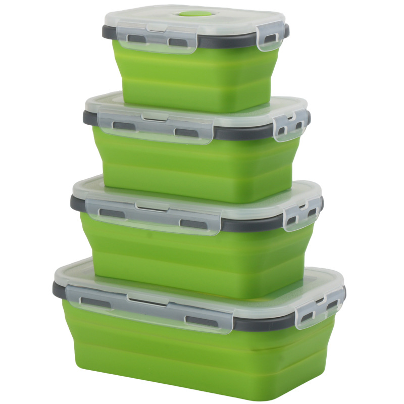 Collapsible Silicone Food Storage Containers with Lids – 4-Piece Stackable Lunch Box Set for Meal Prep & Travel