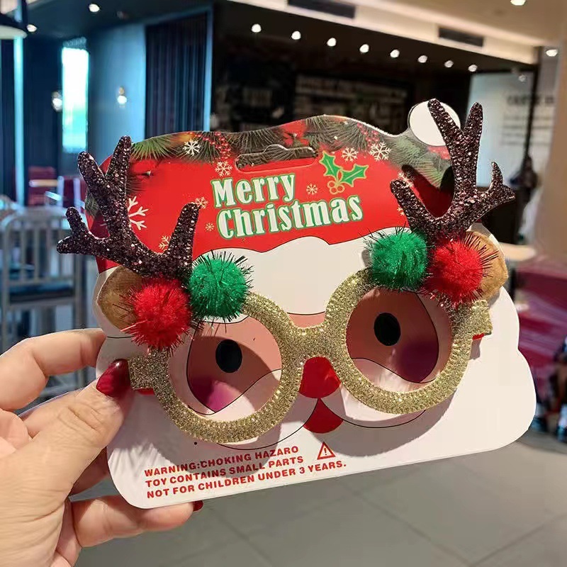Christmas Party Glasses – Glitter Reindeer Antler Glasses with Bows for Holiday Dress-Up