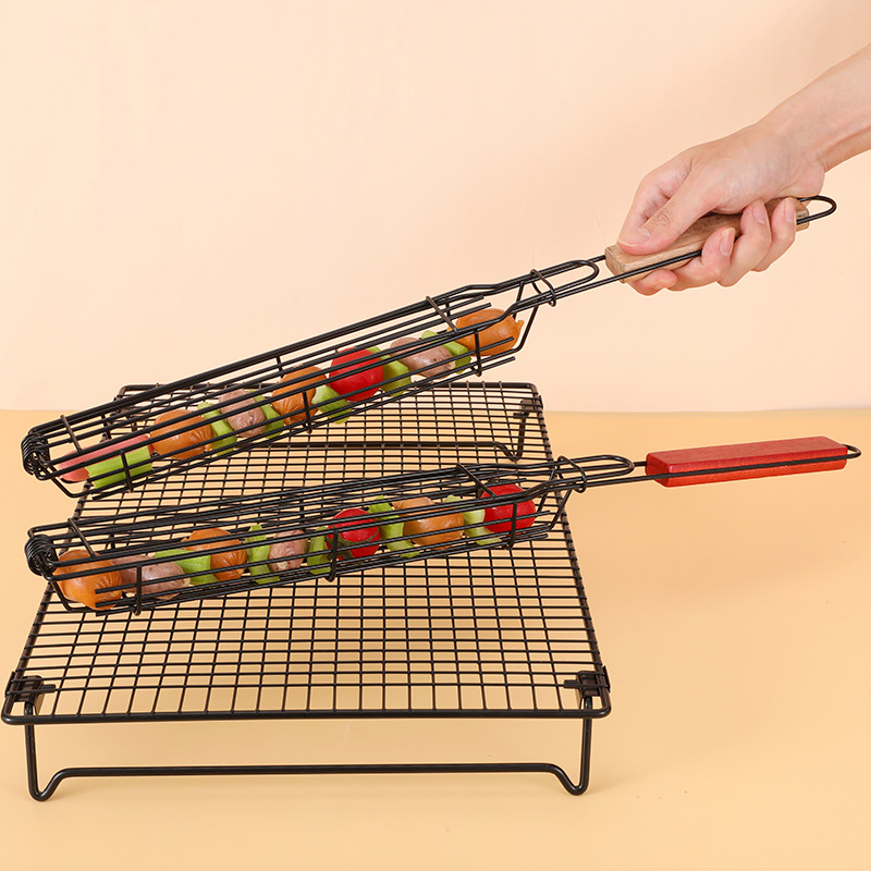 BBQ Grilling Basket - Set of 2 with Long Handles for Safe Grilling and Easy Food Flipping