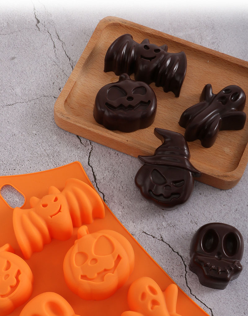 Halloween Silicone Molds – Ghost, Pumpkin, Witch Hat & Bat Shapes for Candy, Chocolate, Ice, and Baking