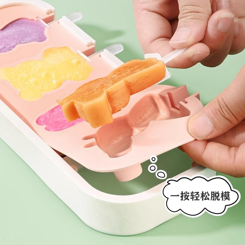 Creative Animal & Fruit Silicone Ice Cream Mold Set – 4 Cavities with Sticks