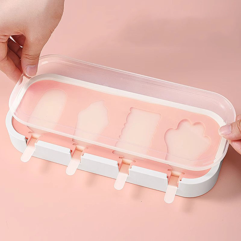 Creative Animal & Fruit Silicone Ice Cream Mold Set – 4 Cavities with Sticks