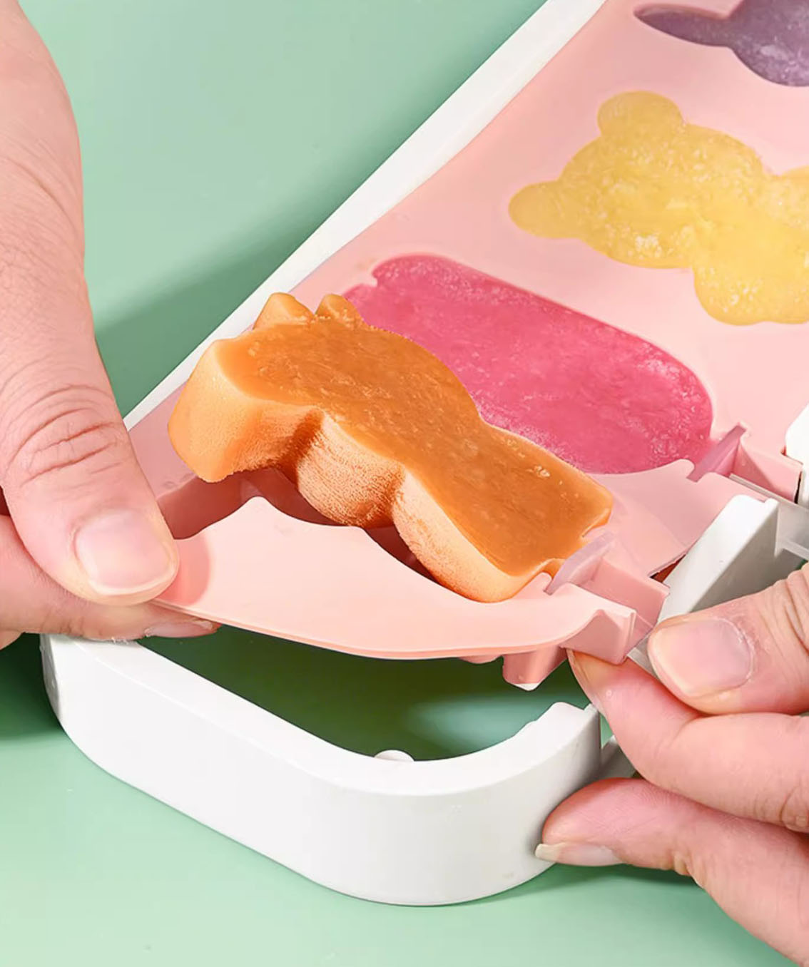 Creative Animal & Fruit Silicone Ice Cream Mold Set – 4 Cavities with Sticks
