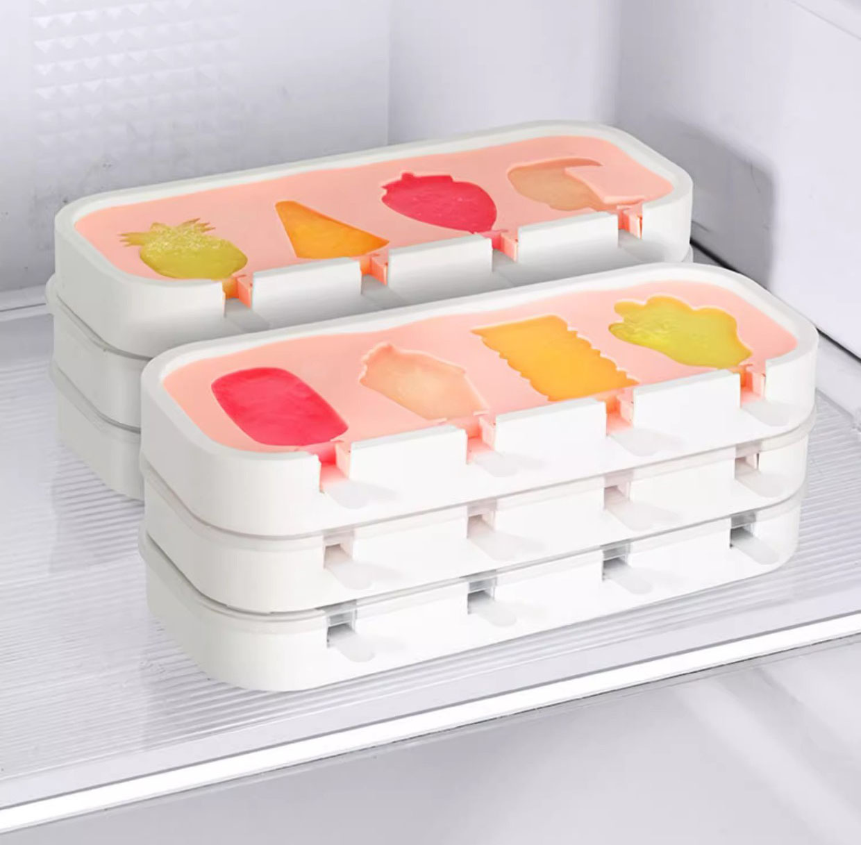 Creative Animal & Fruit Silicone Ice Cream Mold Set – 4 Cavities with Sticks