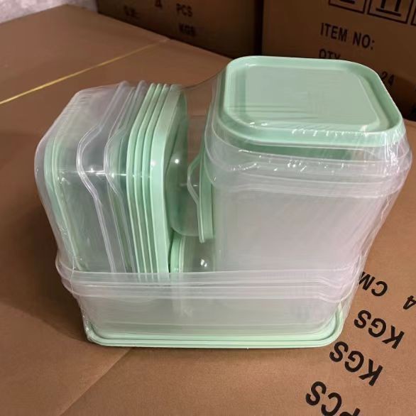 Airtight Plastic Food Storage Containers Set – Multi-Size, Stackable & Reusable with Green Lids