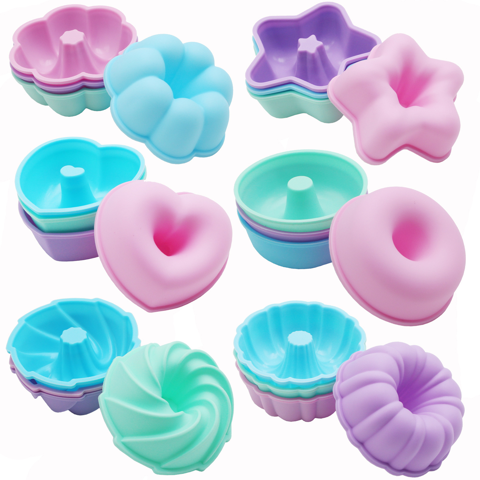 Assorted Silicone Cupcake Molds – Reusable Colorful Baking Cups in Fun Shapes