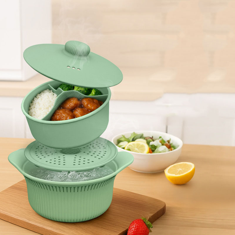 Silicone Steamer Pot with Lid – 3-Compartment Divider Design for Healthy Cooking