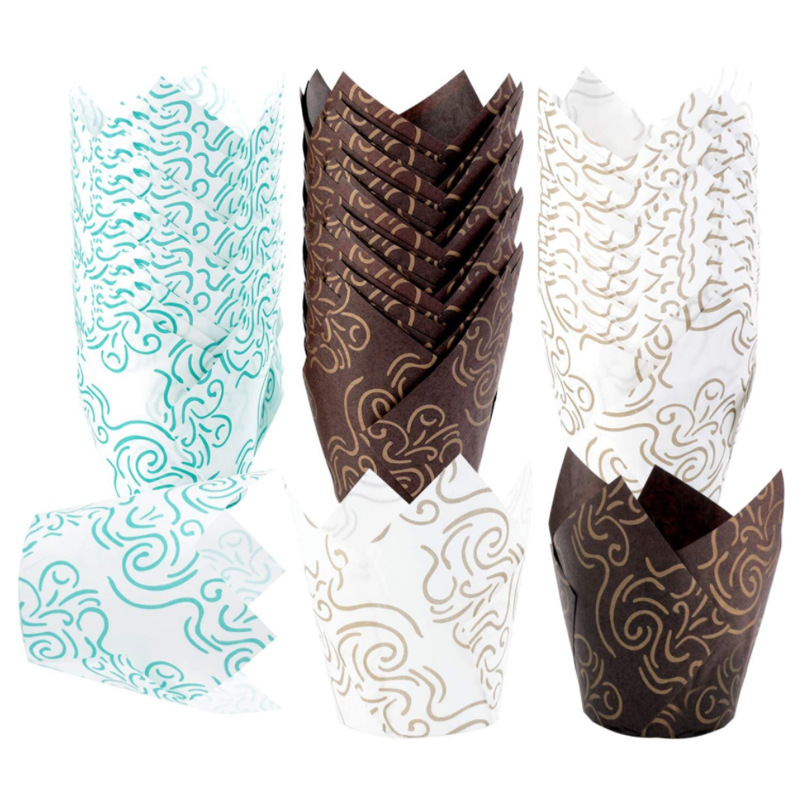 Tulip Cupcake Liners – 200pcs Muffin Baking Cups in Brown, Kraft & White