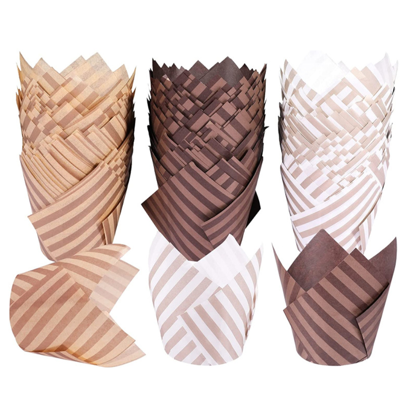 Tulip Cupcake Liners – 200pcs Muffin Baking Cups in Brown, Kraft & White