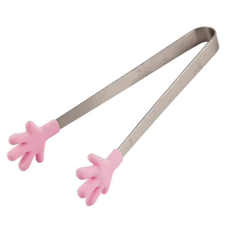 Mini Stainless Steel Sugar Tongs – Cute Cartoon Silicone Grips (Heart, Gloves, Hands)