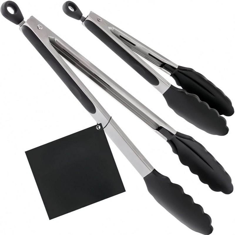 3-in-1 Stainless Steel Kitchen Tongs Set with Silicone Tips – Heat Resistant Cooking & BBQ Tongs