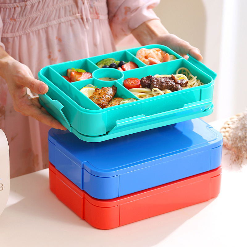 Leakproof Bento Lunch Box for Kids – 6-Compartment Food Container with Lid, BPA-Free, Portable Design
