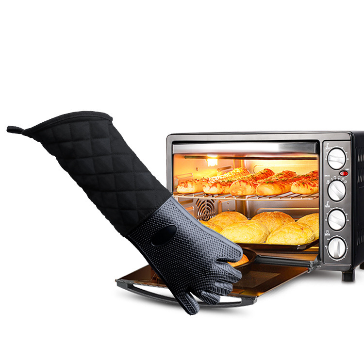 Extended Heat Resistant Oven Gloves – Silicone & Quilted Cotton Long Sleeve Mitts for BBQ, Baking & Kitchen Use